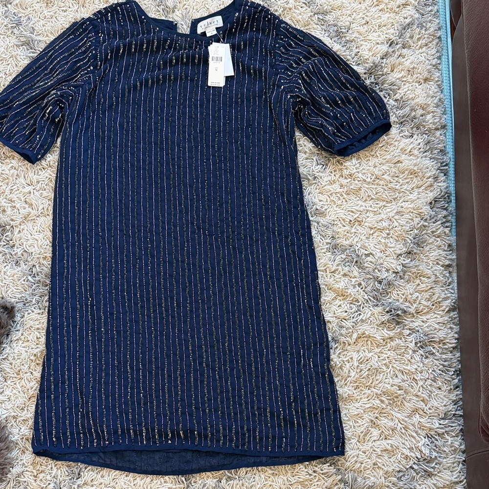 Velvet Sequin Embellished Navy Top